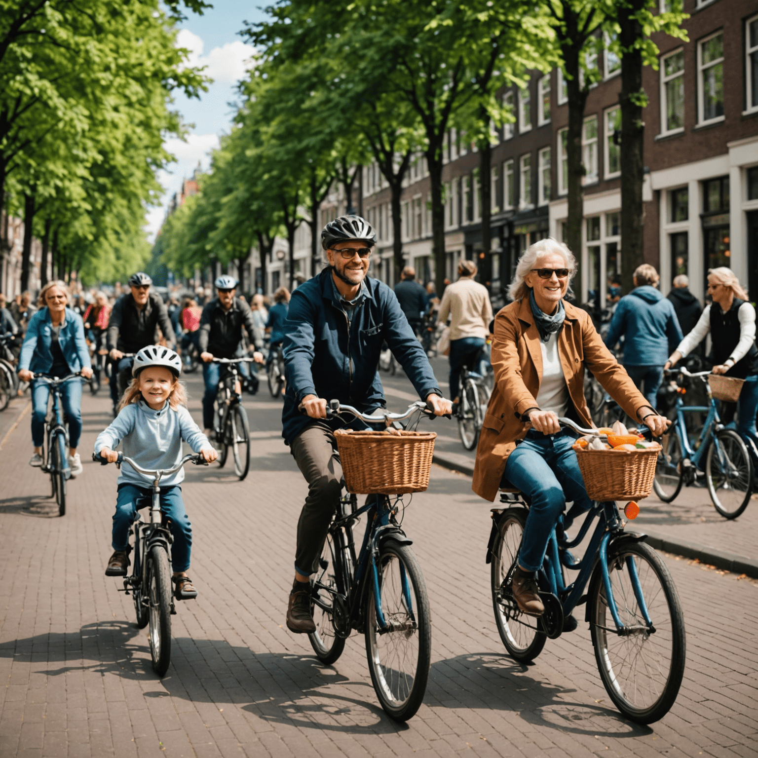 Druk fietspad in Amsterdam met fietsers van alle leeftijden